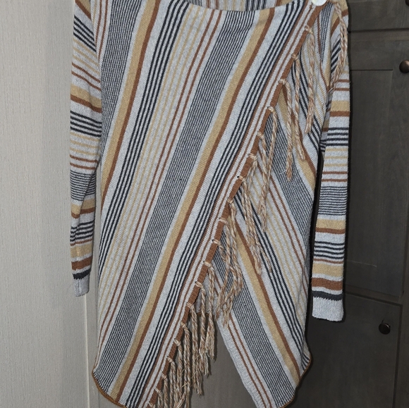 ###Earth Tone Striped Cardigan - Picture 3 of 7